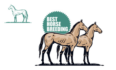 BEST BREEDING HORSE FARM LOGO, silhouette of great horse standing in farm vector illustrations