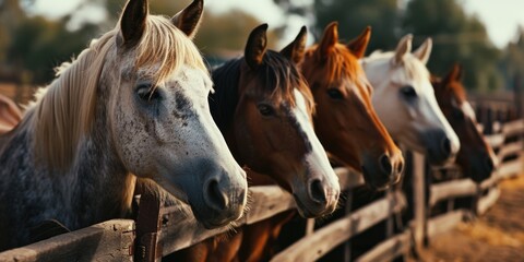 A group of horses standing next to each other. Perfect for equestrian enthusiasts or farm-related projects