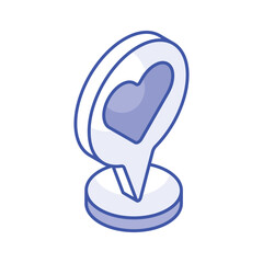 Heart symbol inside location pin showing concept icon of romantic place