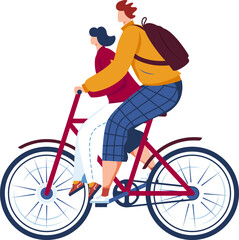 Young couple rides a tandem bicycle together, casual style, leisure activity. Bonding time and eco-friendly transportation vector illustration.