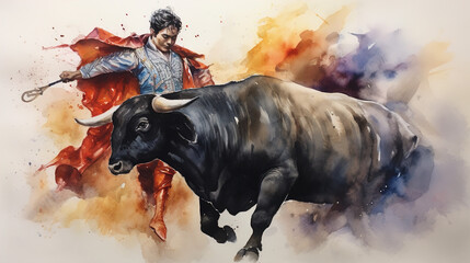 Watercolor_torero_and_bull
