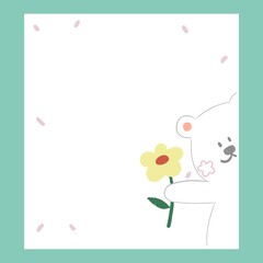 white teddy bear and yellow flower frame , cute card background decoration.