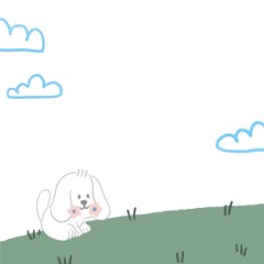 A dog in the middle of a wide grass field On a clear day background , paper frame decoration