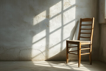 Old wooden chair with sunlight, Generative Ai