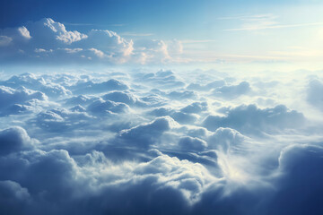 beautiful blue sky with white cumulus clouds aerial view for abstract background