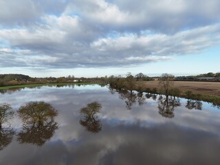 aerial view of extreme flooding from the River Derwent Breaching its banks North Yorkshire 2024