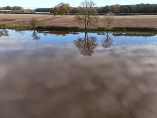 aerial view of extreme flooding from the River Derwent Breaching its banks North Yorkshire 2024