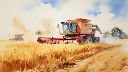 Obraz premium watercolor_wheat_harvesting