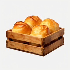 homemade potato buns on a wooden box with transparent background created with Generative Ai