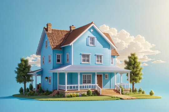 3d village house render on white background