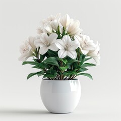 Artificial Plastic Flowers White Pot, White Background, Illustrations Images
