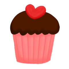 Chocolate cupcake with love heart choco chip isolated