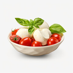 bowl of fresh tomato and mozzarella cheese with basil on a transparent background created with Generative Ai