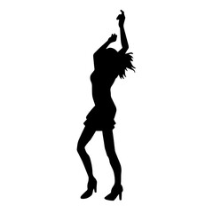 Fototapeta na wymiar Silhouette of a slim female in dance pose. Silhouette of a woman dancing. 