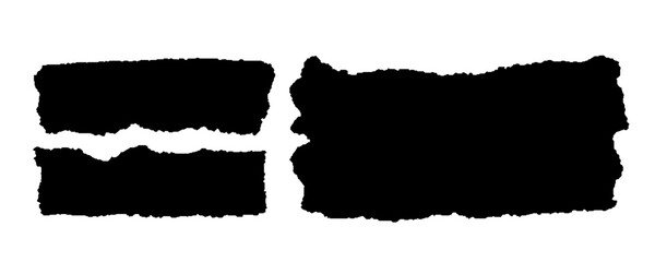 Torn paper frame set. Collection of black sheet wallpaper with jagged edges. Ripped grunge elements bundle for poster, text box, and banner. Vector blank background pack