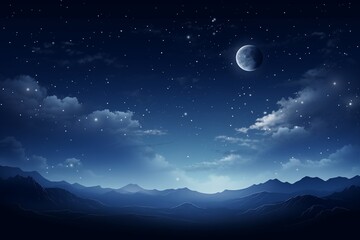 Naklejka na ściany i meble Lunar Tranquility: Calm night sky over pristine mountains. Background.