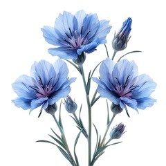 Blue Cornflower Isolated On White Background, White Background, Illustrations Images