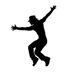 Fototapeta na wymiar Silhouette of a slim male in dance pose. Silhouette of a man dancing.