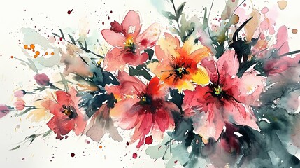 Obraz na płótnie Canvas watercolor style illustration of flower bouquet blossom background wallpaper, color splash and wet in wet technique texture, Generative Ai