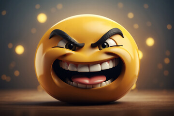 Angry nasty emoticon shows mockery, bullying facial expression. - obrazy, fototapety, plakaty