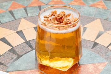 angle view cup of rose oolong tea at horizontal composition