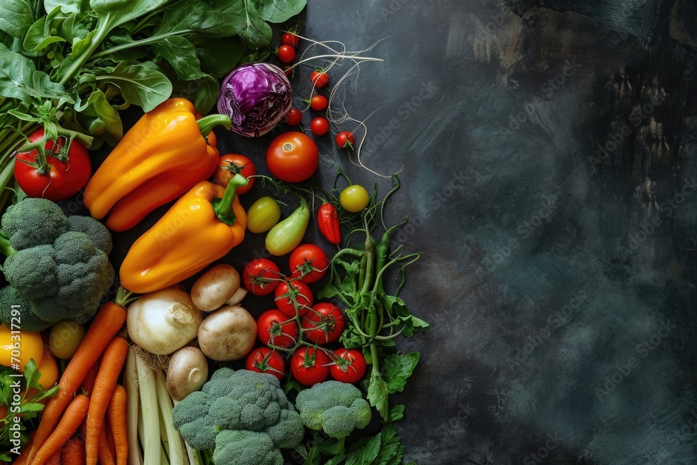 Aufkleber a variety of vegetables are arranged on a table. perfect for food and nutrition-related projects