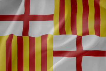 Fototapeta premium Barcelona waving flag close up fabric texture background