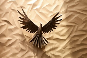 A metaphor for success and growth as an origami paper bird casting a shadow of powerful wings. Generative AI - obrazy, fototapety, plakaty