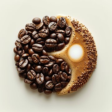 Coffee Beans Shaped Yin Yang Symbol, White Background, Illustrations Images
