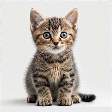 Cute Baby Tabby Shorthair Kitten, White Background, Illustrations Images