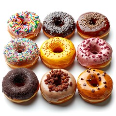 Different Bright Tasty Donuts On White, White Background, Illustrations Images