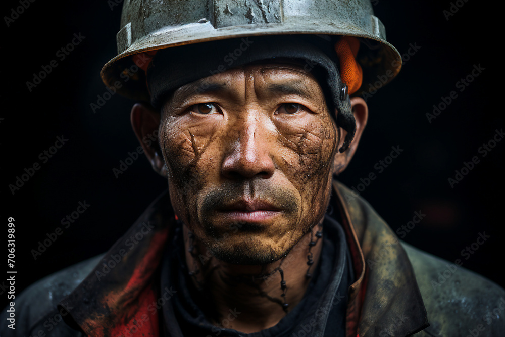 Poster experienced miner working hard underground extracting energy resources in an industrial environment 