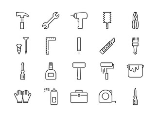 Icon set of DIY tools, vector illustration editable stroke