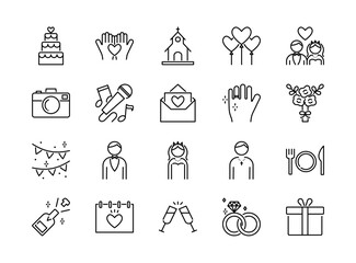 Fototapeta premium Wedding line icons set. Vector illustration and editable stroke