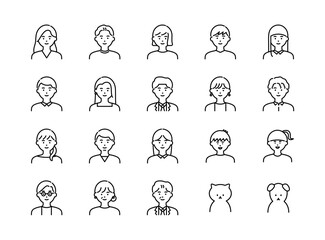 People  and pets avatar line icons set. Vector illustration, editable  stroke