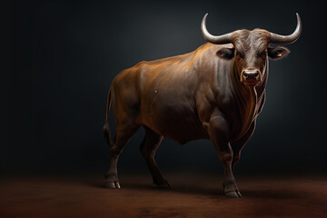Buffalo with big horns on dark background