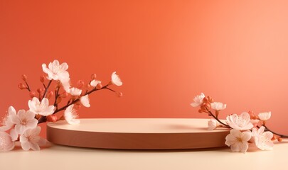Product display podium scene with cherry blossoms
