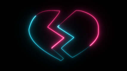 Glowing neon love icon. Modern 3d heart shape on black background. Romantic silhouette, love target, passion , sign, victor, illustration. Modern neon valentines day symbol.