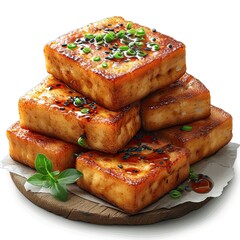 Fried Tofu On White Background, White Background, Illustrations Images