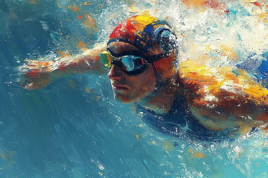 Drawn illustration of swiming sports man in pool