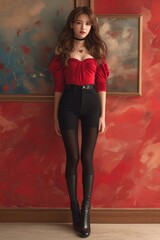 beautiful woman dressed in valentine style outfit