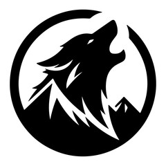 minimal angry wolf howling face logo background mountain logo vector silhouette