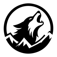 minimal angry wolf howling face logo background mountain logo vector silhouette
