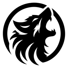 Fototapeta premium minimal angry wolf howling face logo background mountain logo vector silhouette
