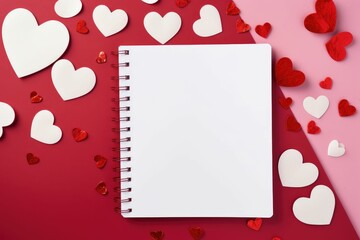 Blank diary paper note valentine decoration Background for congratulations on Valentine's Day with a heart and a notepad