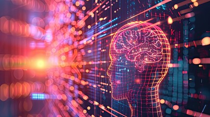 Futuristic visualization of AI's influence on human cognition, merging the digital and organic realms.