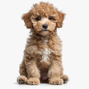 Happy Dog Toy Poodle Puppy Sits, White Background, Illustrations Images