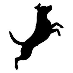 minimal dog jumping pose vector silhouette, black color silhouette