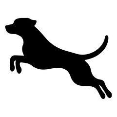 minimal dog jumping pose vector silhouette, black color silhouette