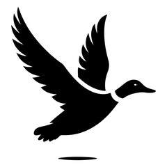 minimal flying duck vector silhouette, black color silhouette